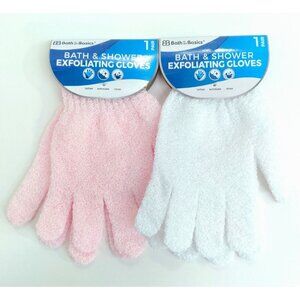 Exfoliating Gloves  Shower Bath Mitts  Women Men 2 Pair 1 Pink & 1 White New